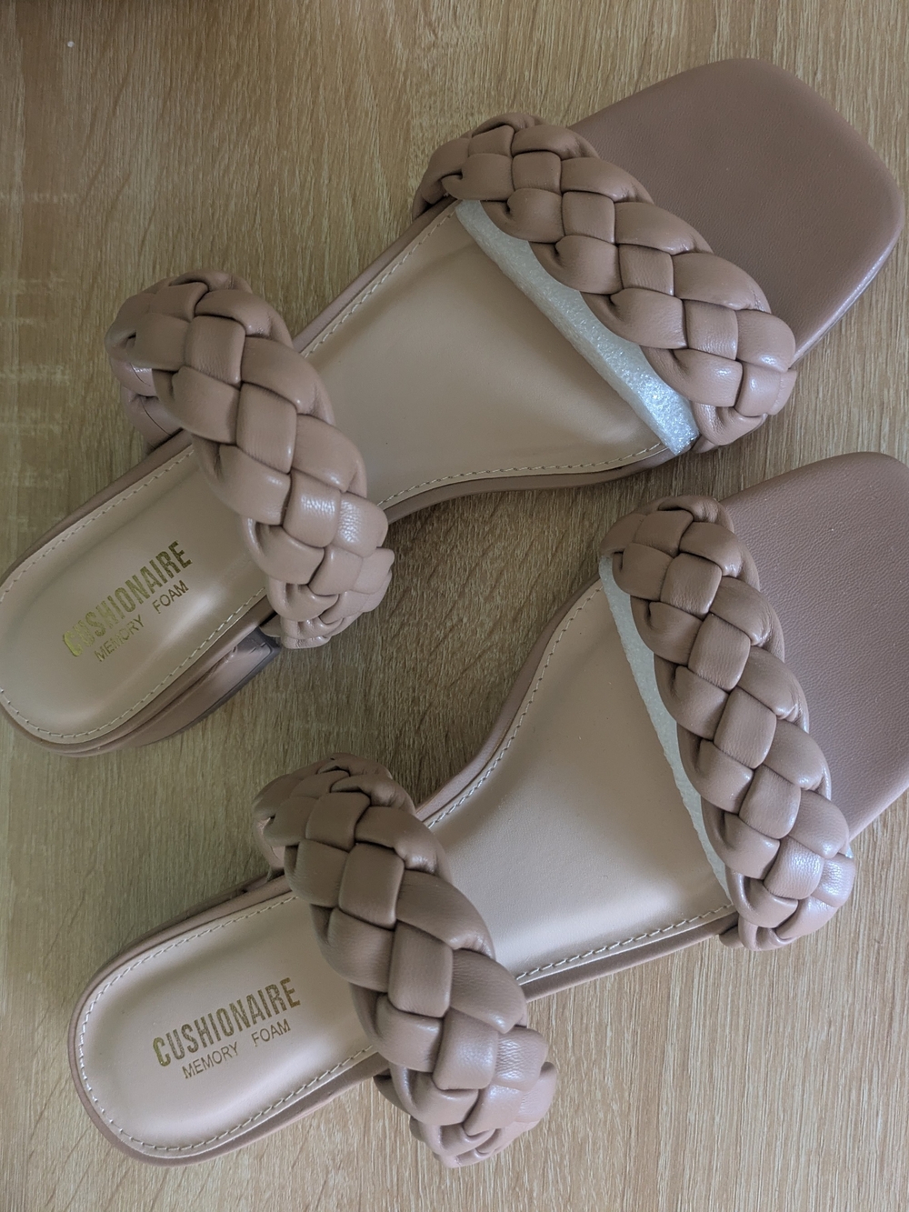Cushionaire Braided Double-Strap Slide Sandals — Taupe